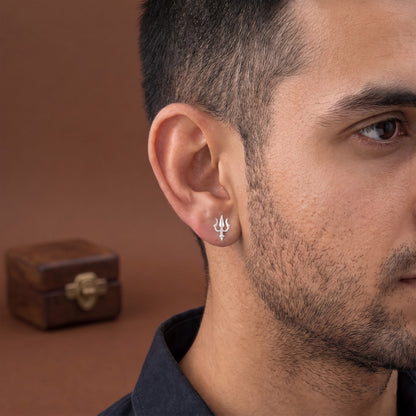 Sterling silver trishul men's ear stud gold
