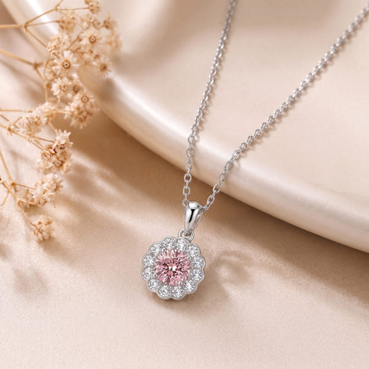 Silver Pink Diamond Pendant Necklace
