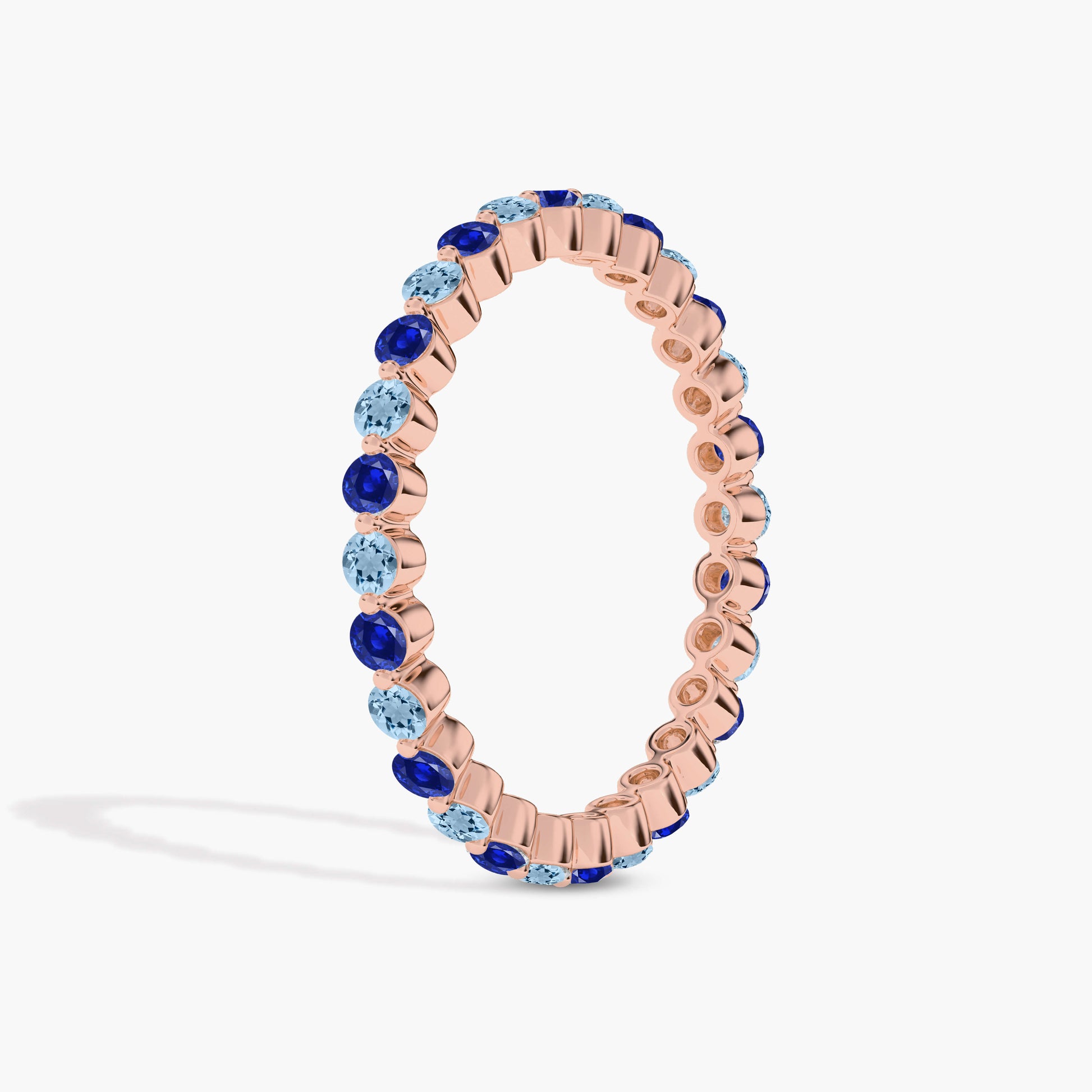 dark and light blue diamond band rose gold plated