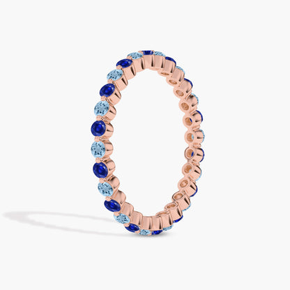 dark and light blue diamond band rose gold plated