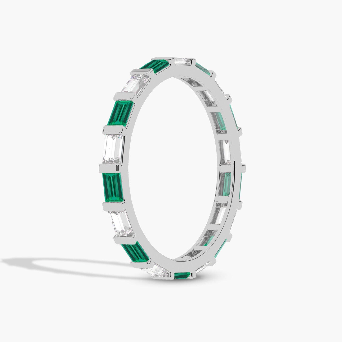 green baguette wedding band