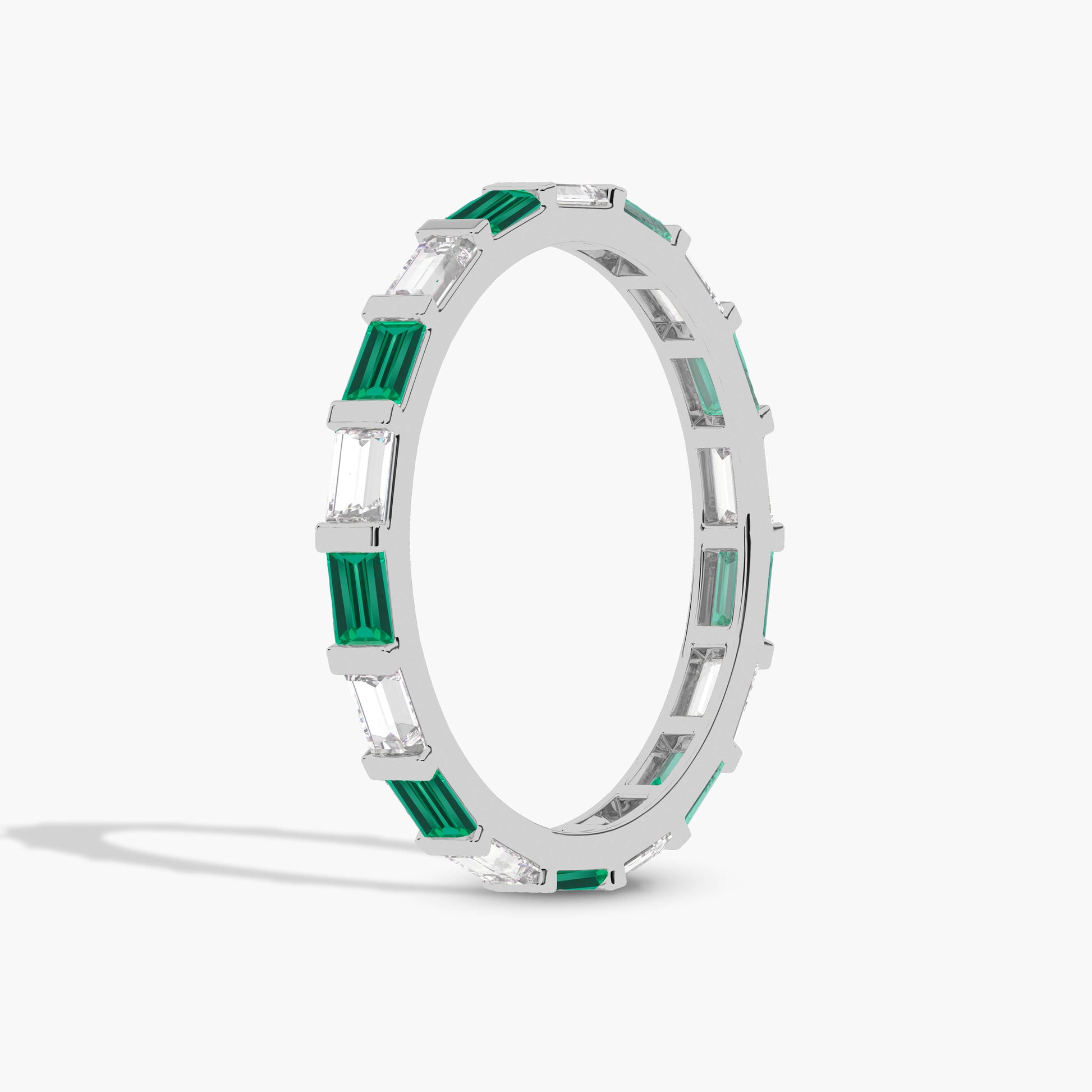 green baguette wedding band