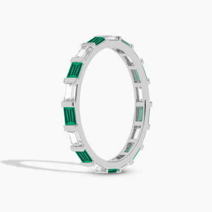 green baguette wedding band