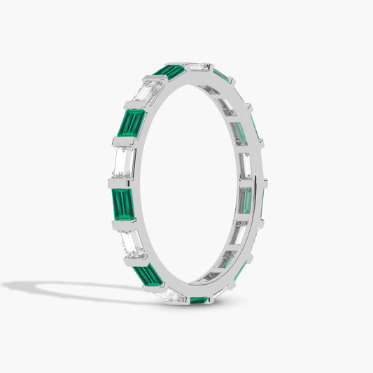 green baguette wedding band