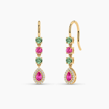pink and green diamond indian earrings