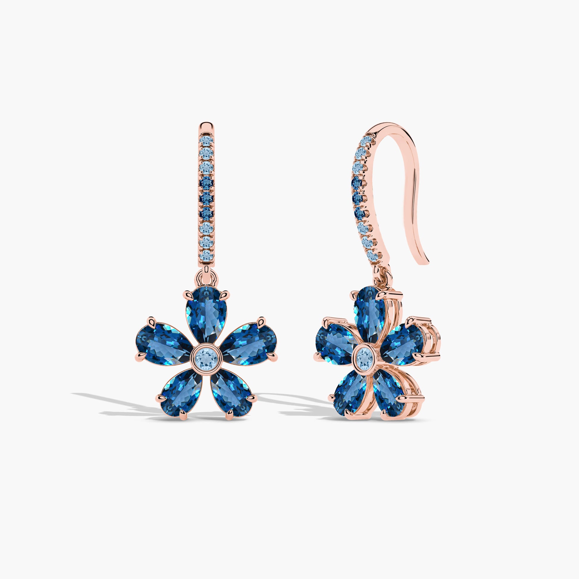 blue flower earrings rose gold