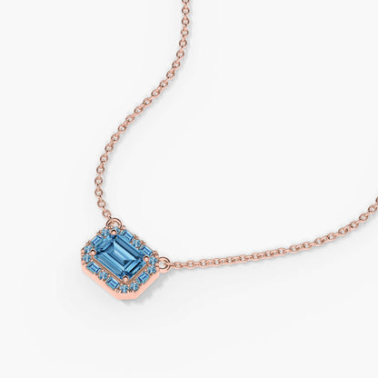 silver pendant blue stone rose gold plated