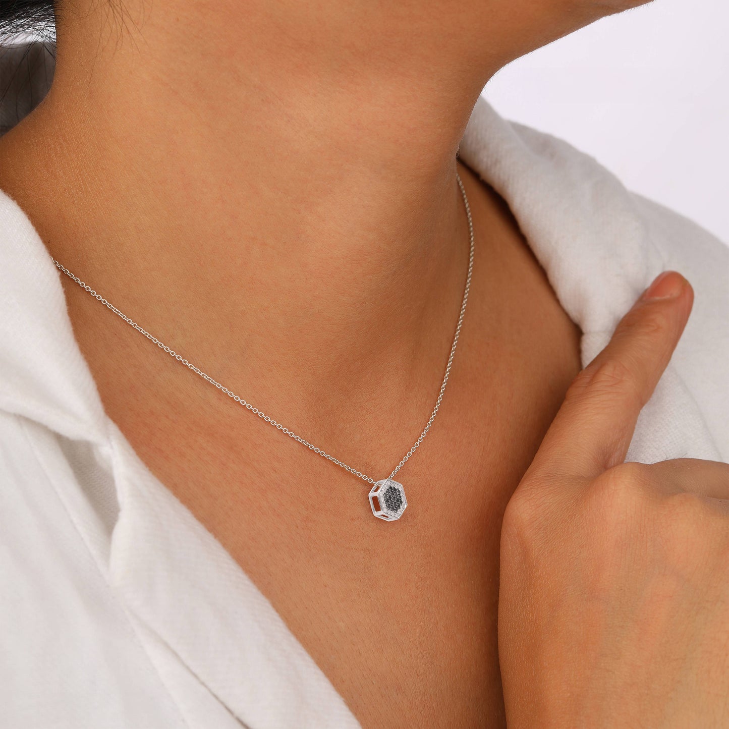 Black Diamond Halo Hexagon Pendant