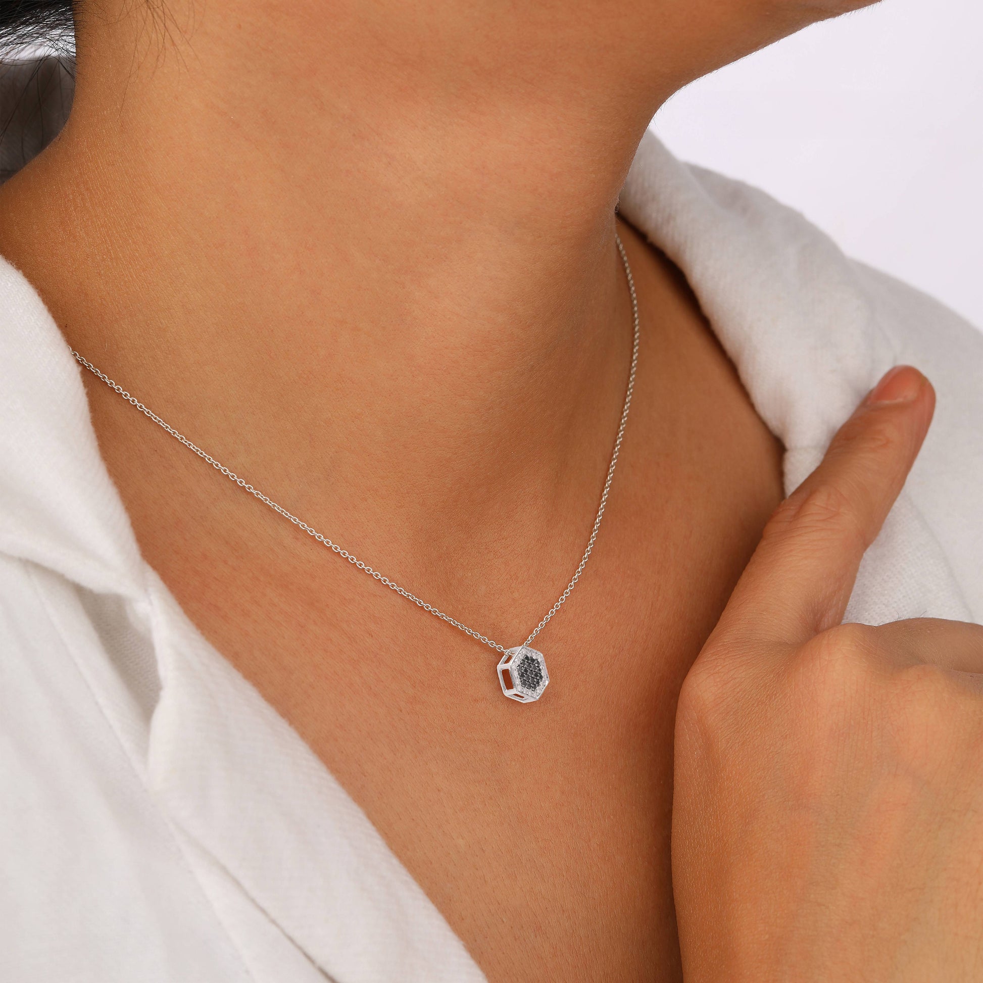 Black Diamond Halo Hexagon Pendant