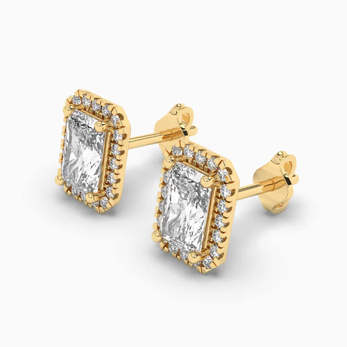 Gold earrings with large clear gemstones 