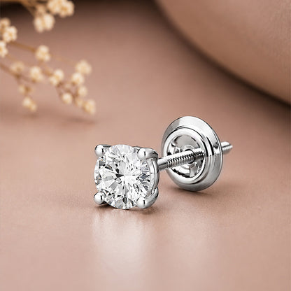 A single round-cut diamond stud earring