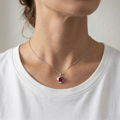 Pink diamond necklace on model 