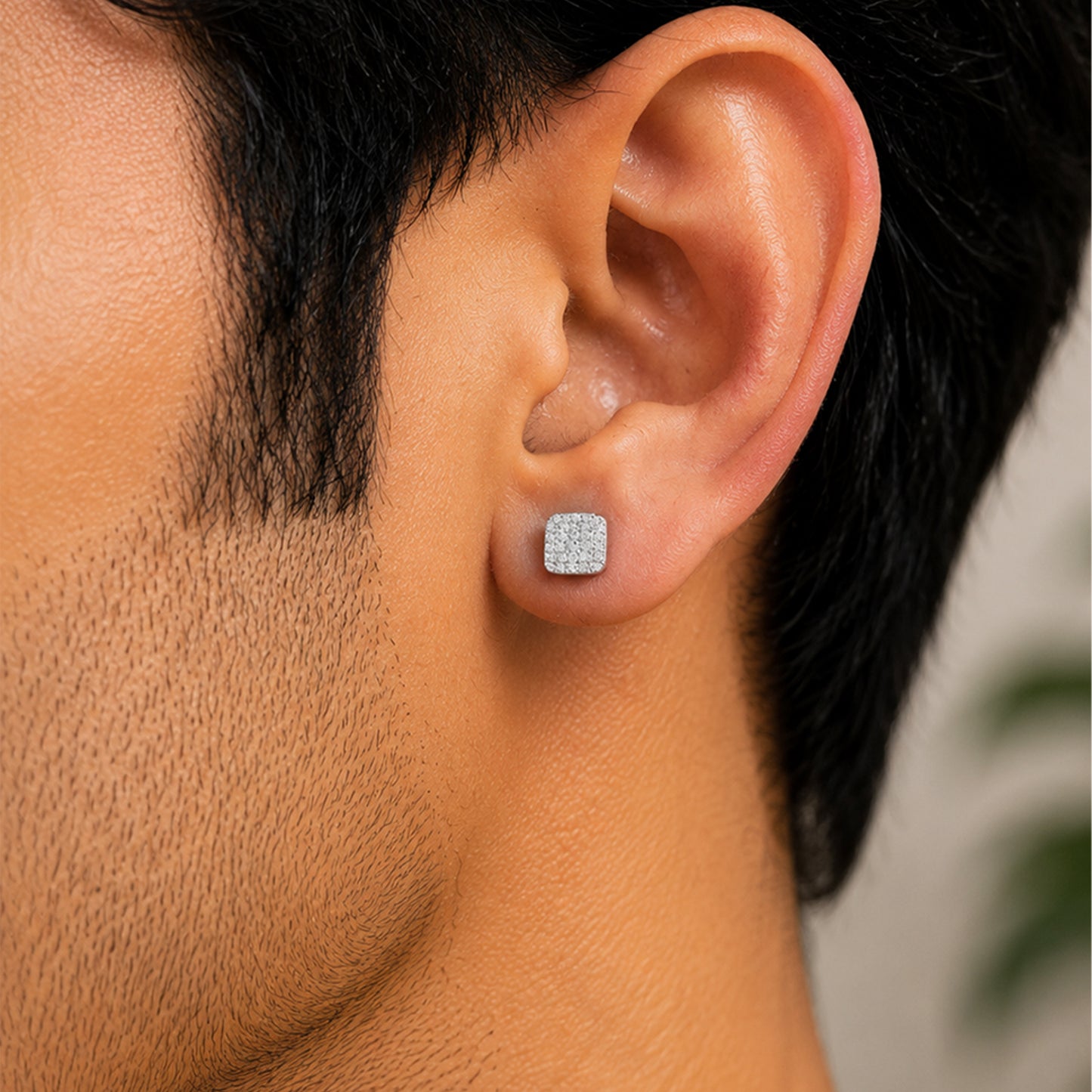 Diamond Studded Fancy Square Shape Stud Earring