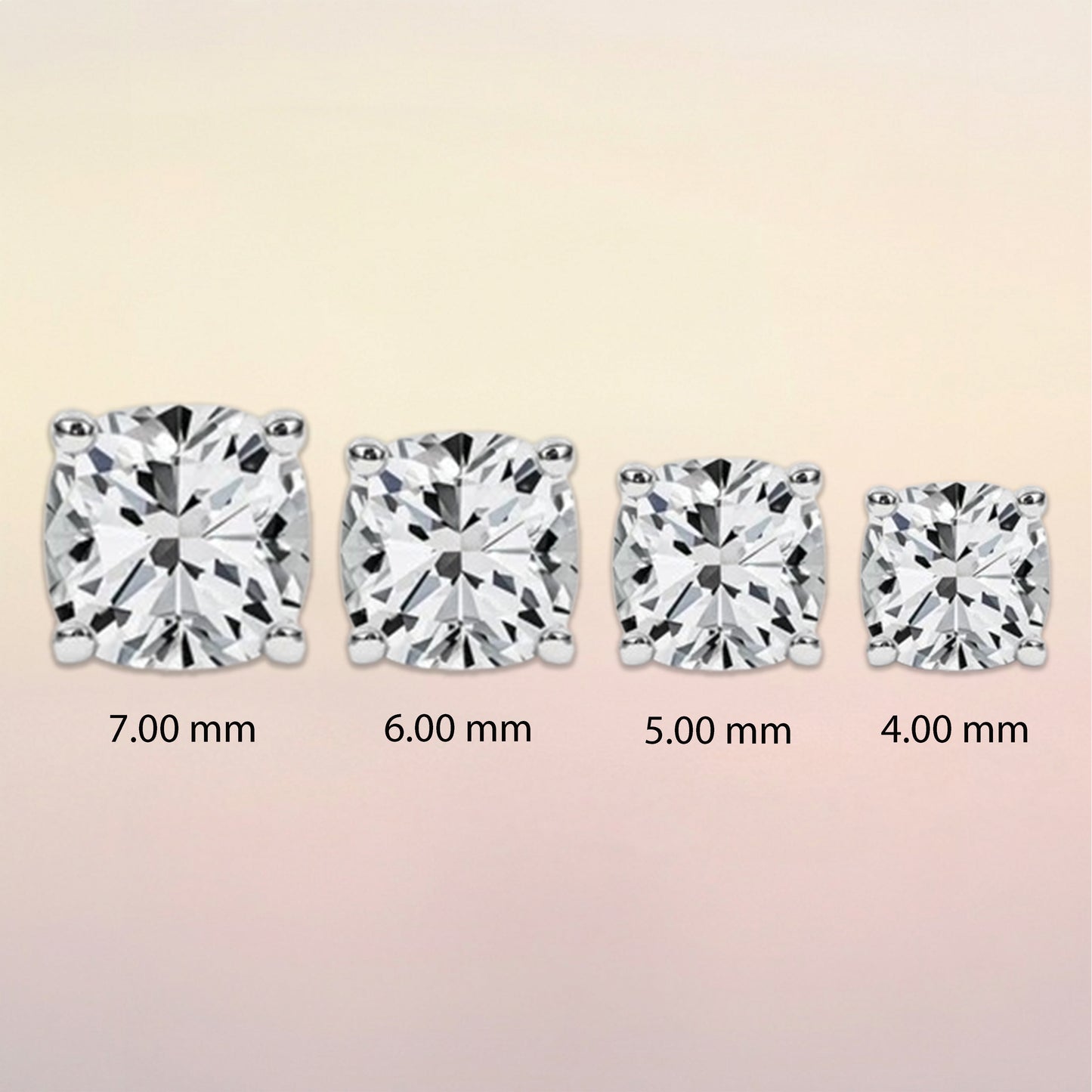 Four diamond stud earrings of different sizes