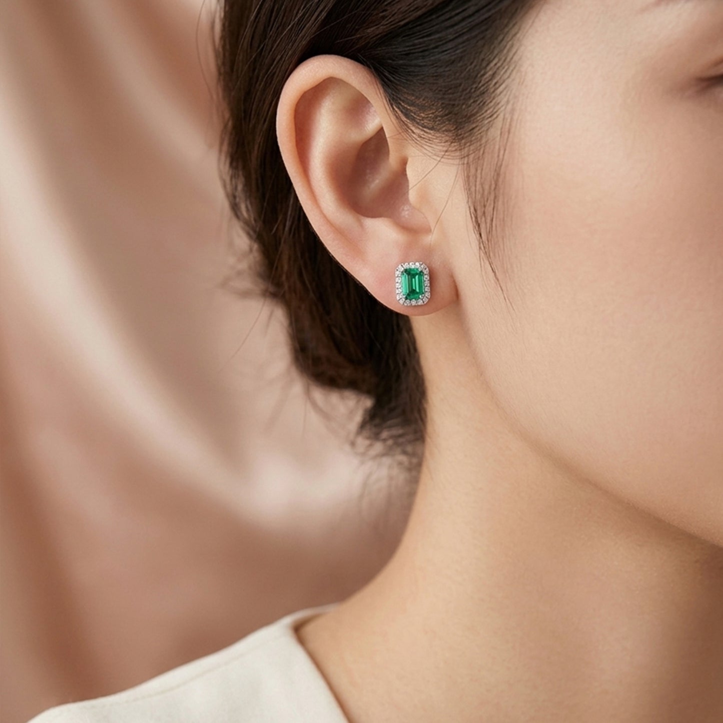 Emerald Cut Silver Stud Earrings