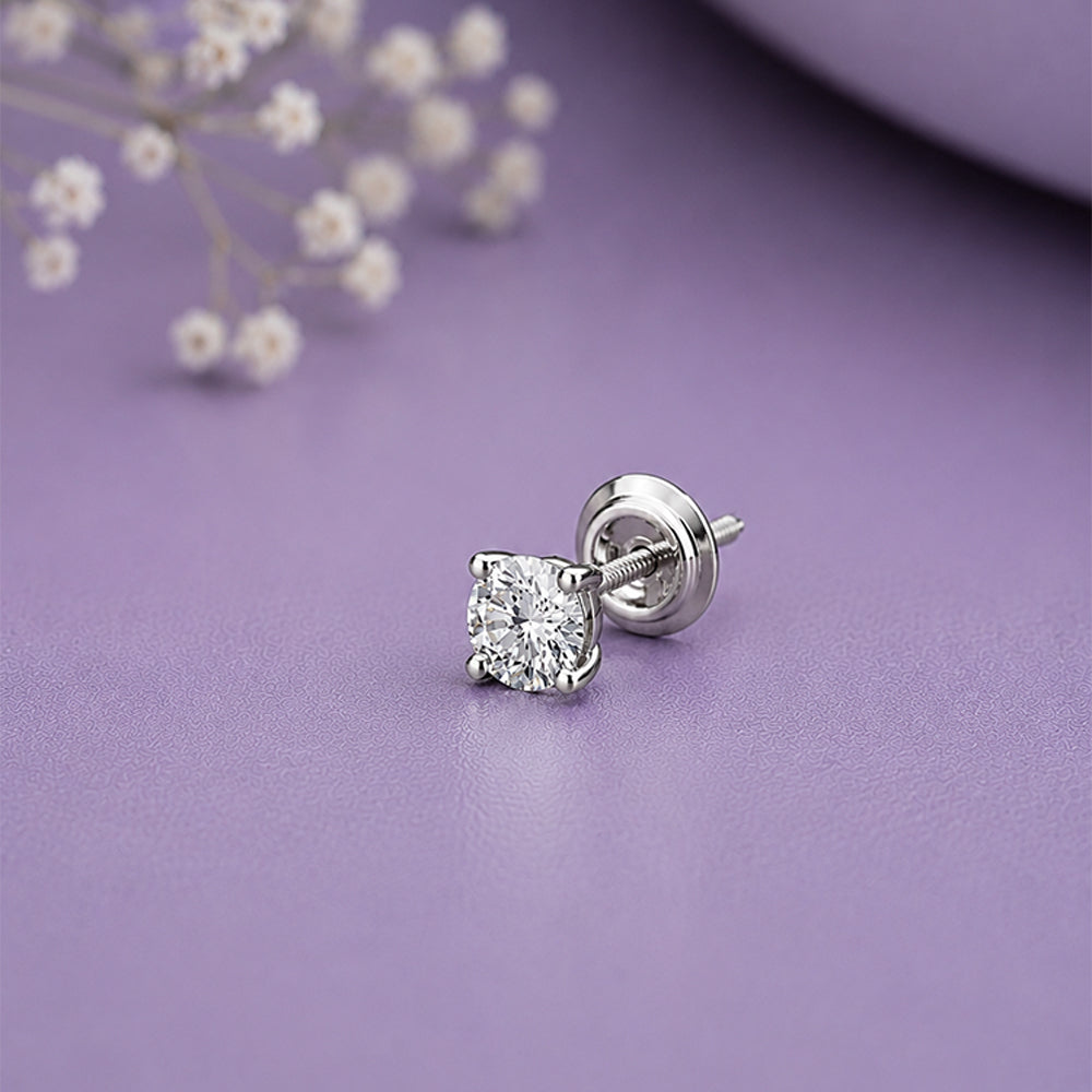 Silver Round Solitaire Stud Men Earring
