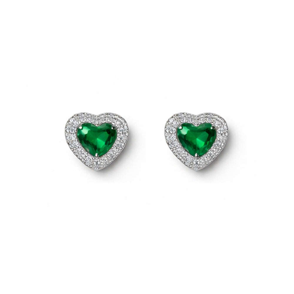 Heart-shaped green gemstone earrings with silver 