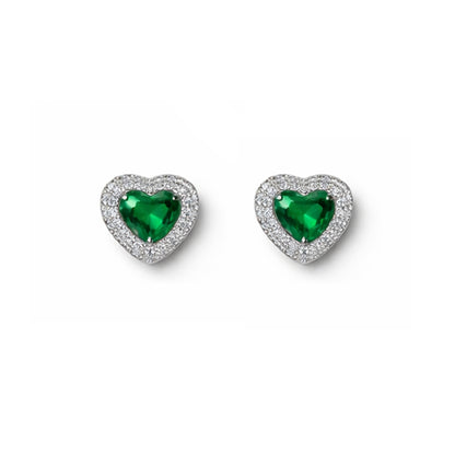 Heart-shaped green gemstone earrings with silver 