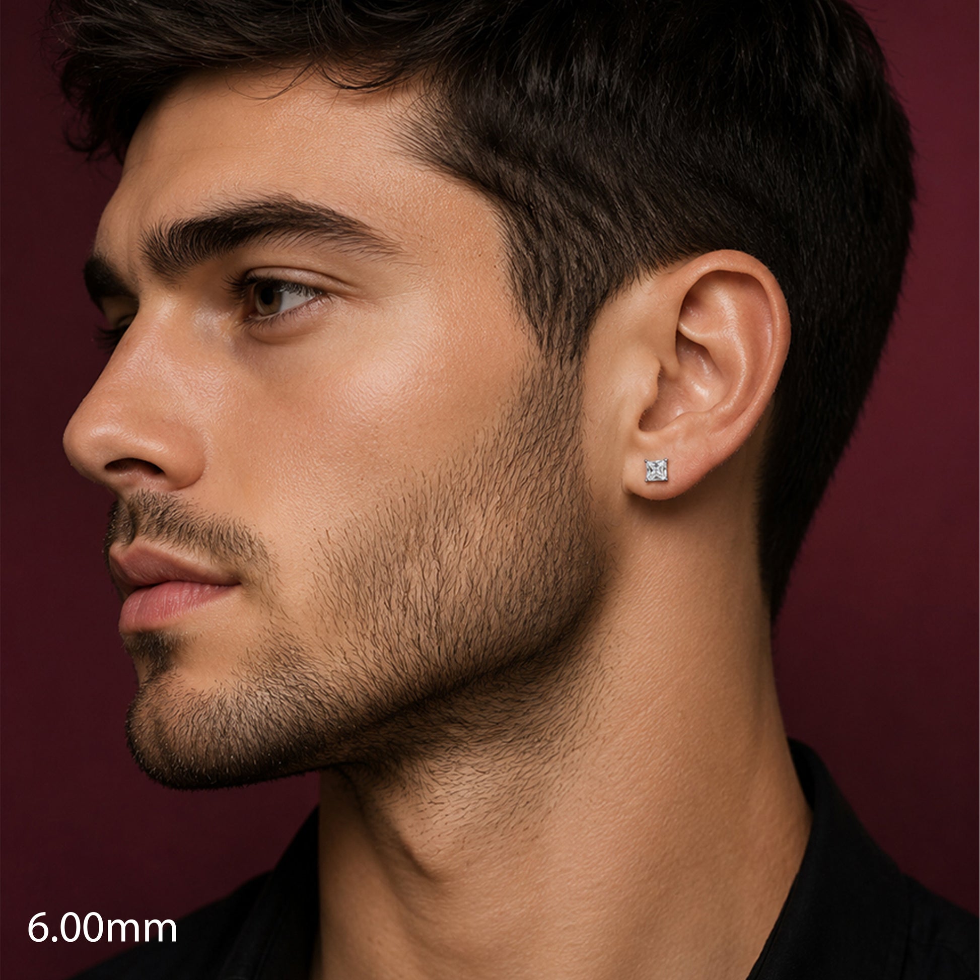 Close-up of a man wearing a diamond earring 