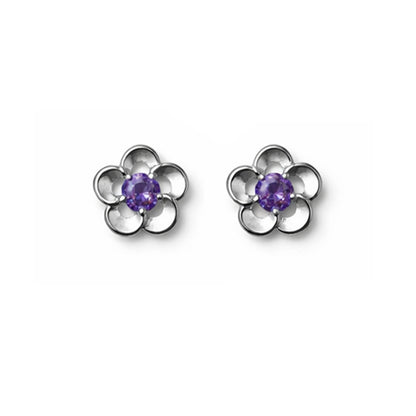 Flower-shaped earrings with purple gemstones