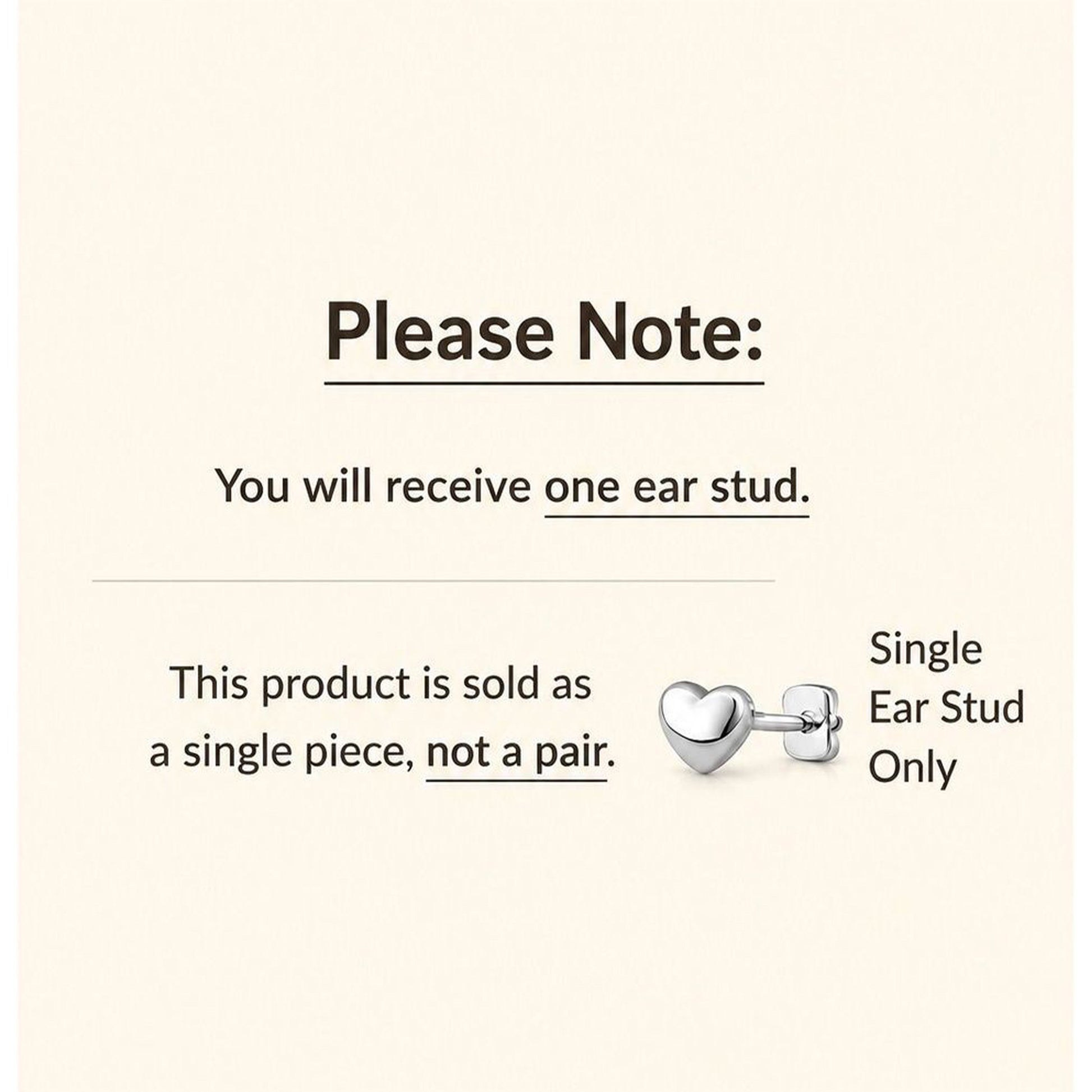 Informational text about a single ear stud on a beige background