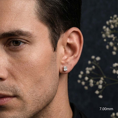 Close-up of a man wearing a diamond earring