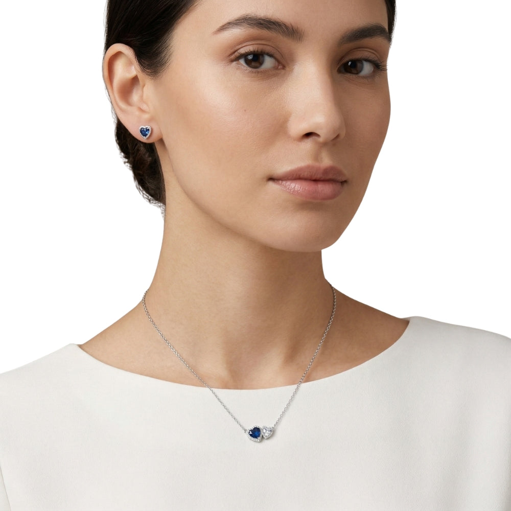 two heart pendant and earrings in sterling silver