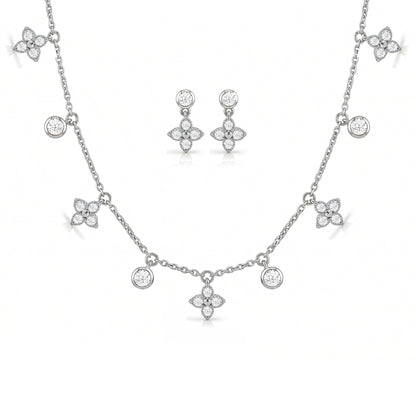 Silver necklace and earrings with butterfly and diamond 