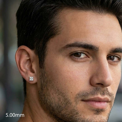 Close-up of a man wearing a diamond earring 