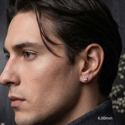 Close-up of a man wearing a diamond earring