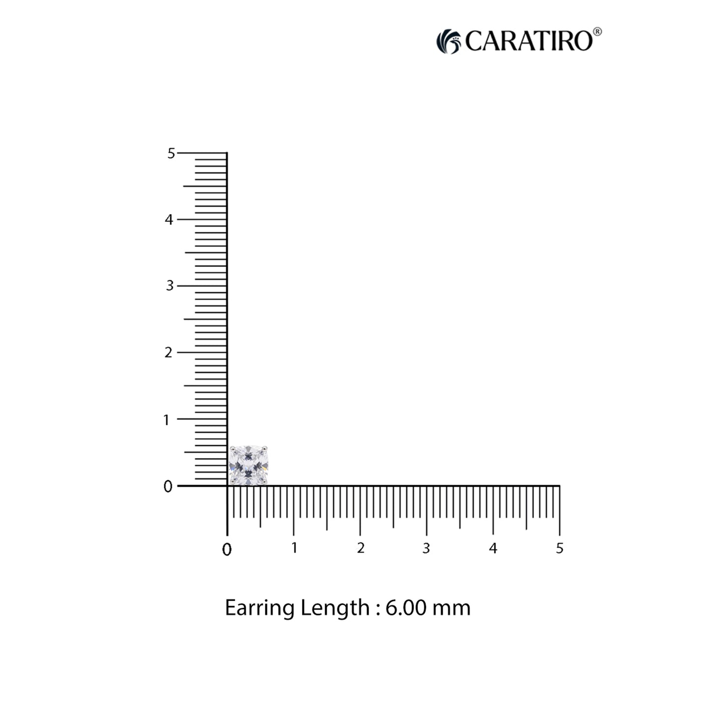 Measurement of an earring length with a ruler and Caratiro branding