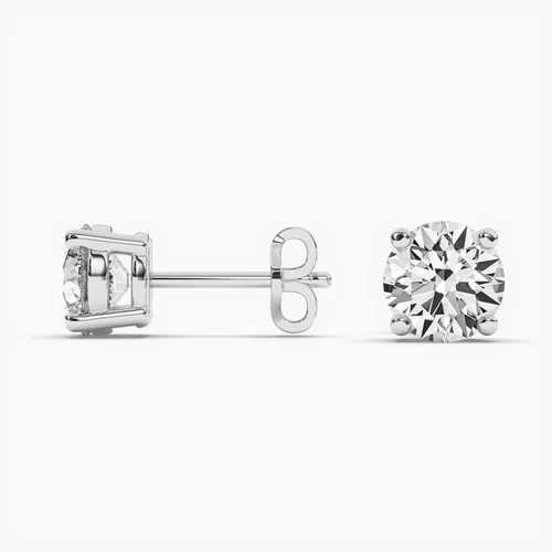 Small Silver Stud Earrings Round Diamond