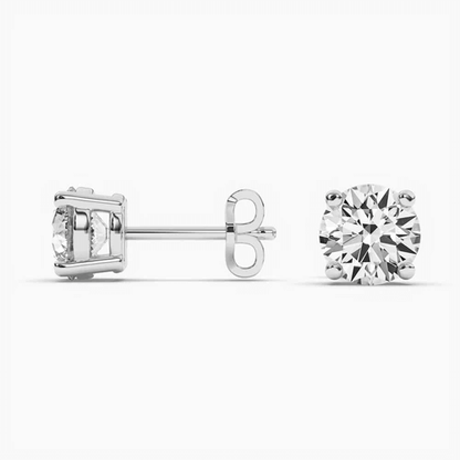 Small Silver Stud Earrings Round Diamond
