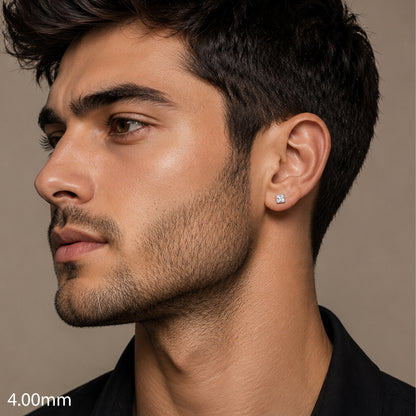 Close-up of a man wearing a diamond earring 
