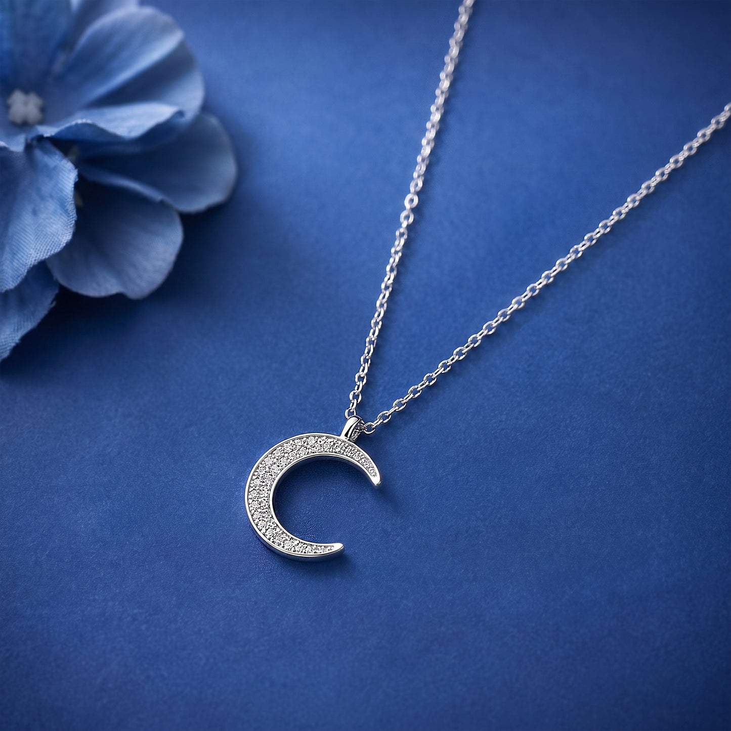 925 Silver Half Moon Locket with Diamond