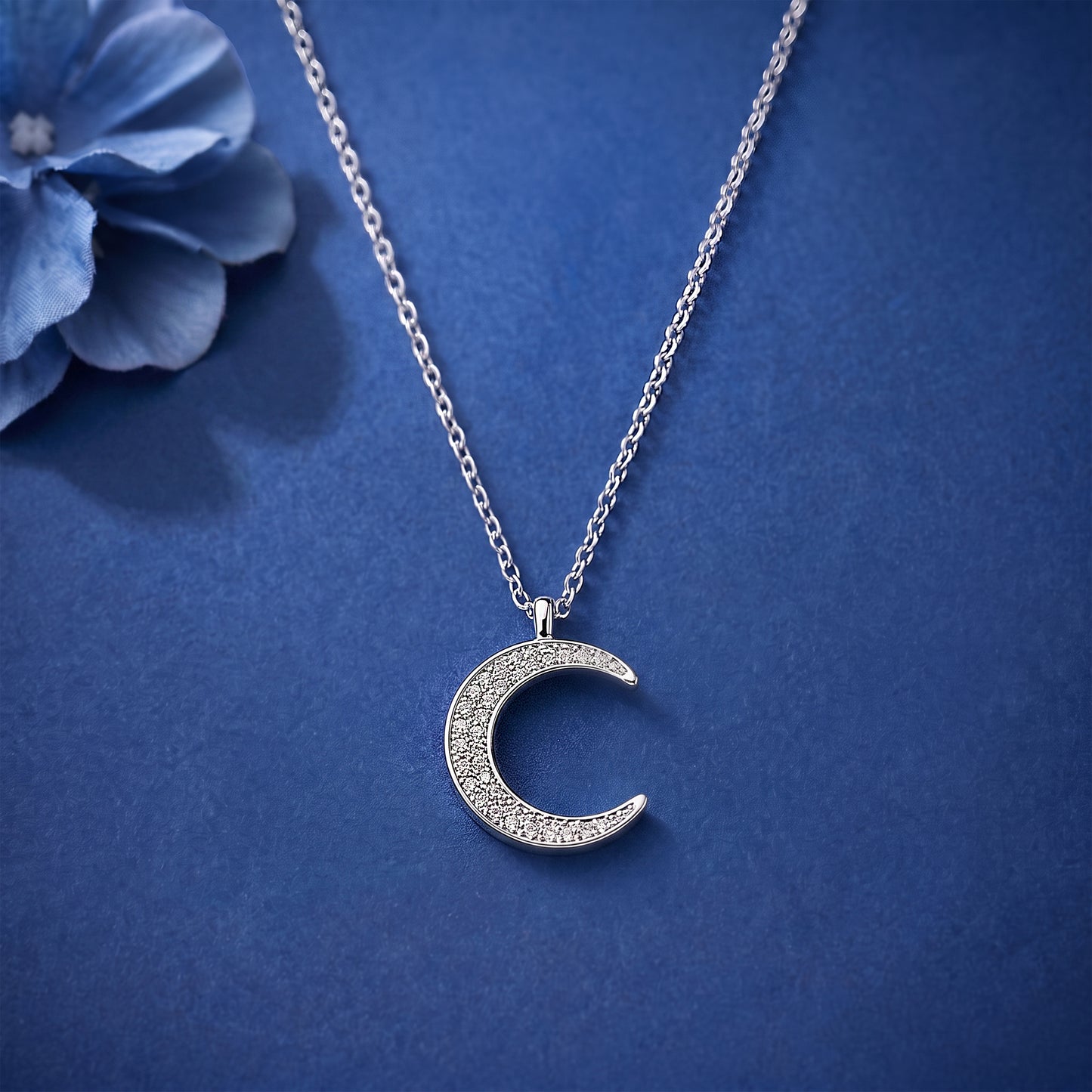 925 Silver Half Moon Locket with Diamond