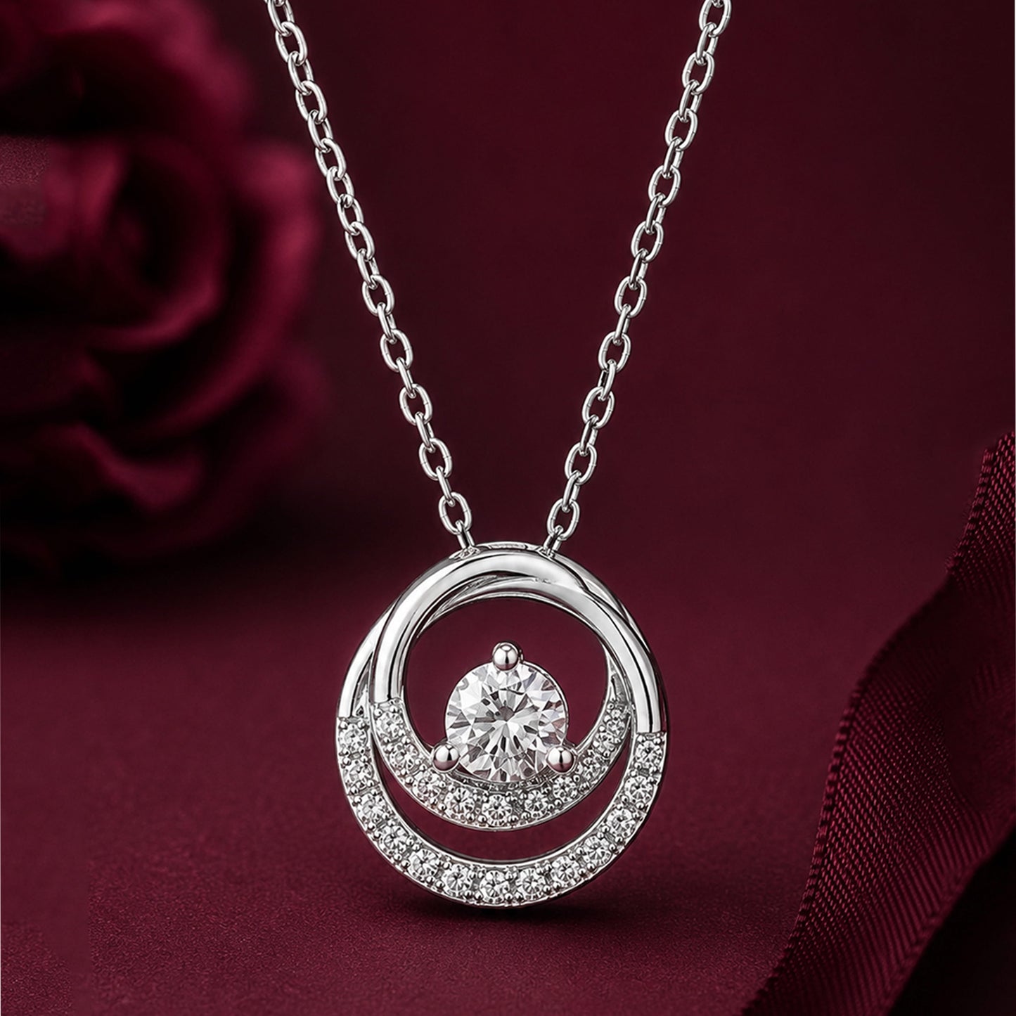 Silver Chain with Diamond Pendant