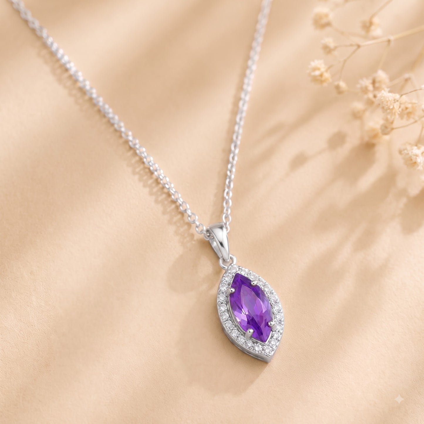 Marquise Cut Amethyst Diamond Necklace