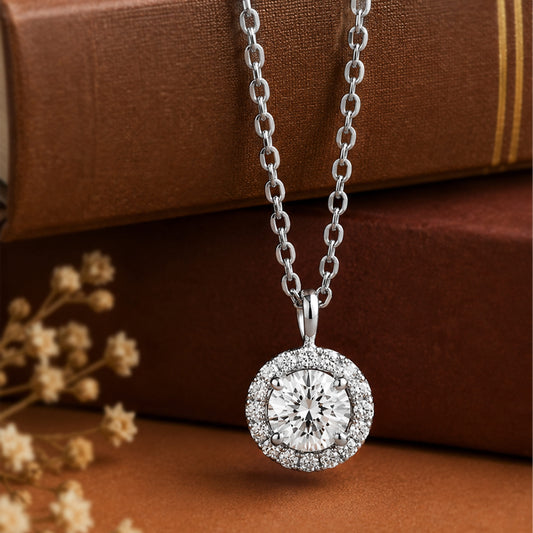 silver-toned halo pendant necklace 
