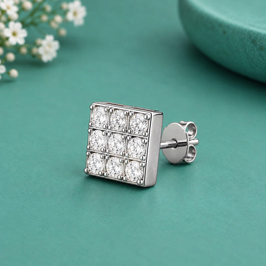 Nine-stone square stud earrings