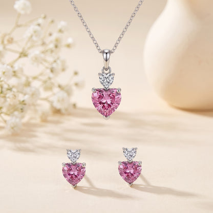 Pink Two Hearts Jewellery Set Silver
