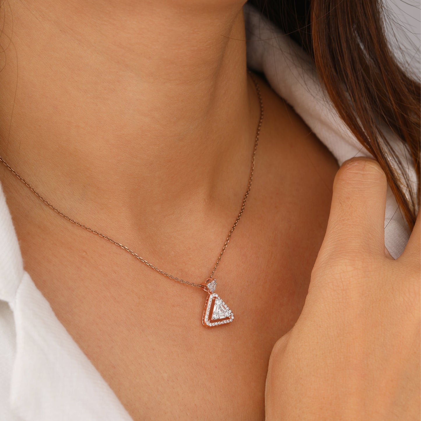 Silver Diamond Triangle Studded Pendant