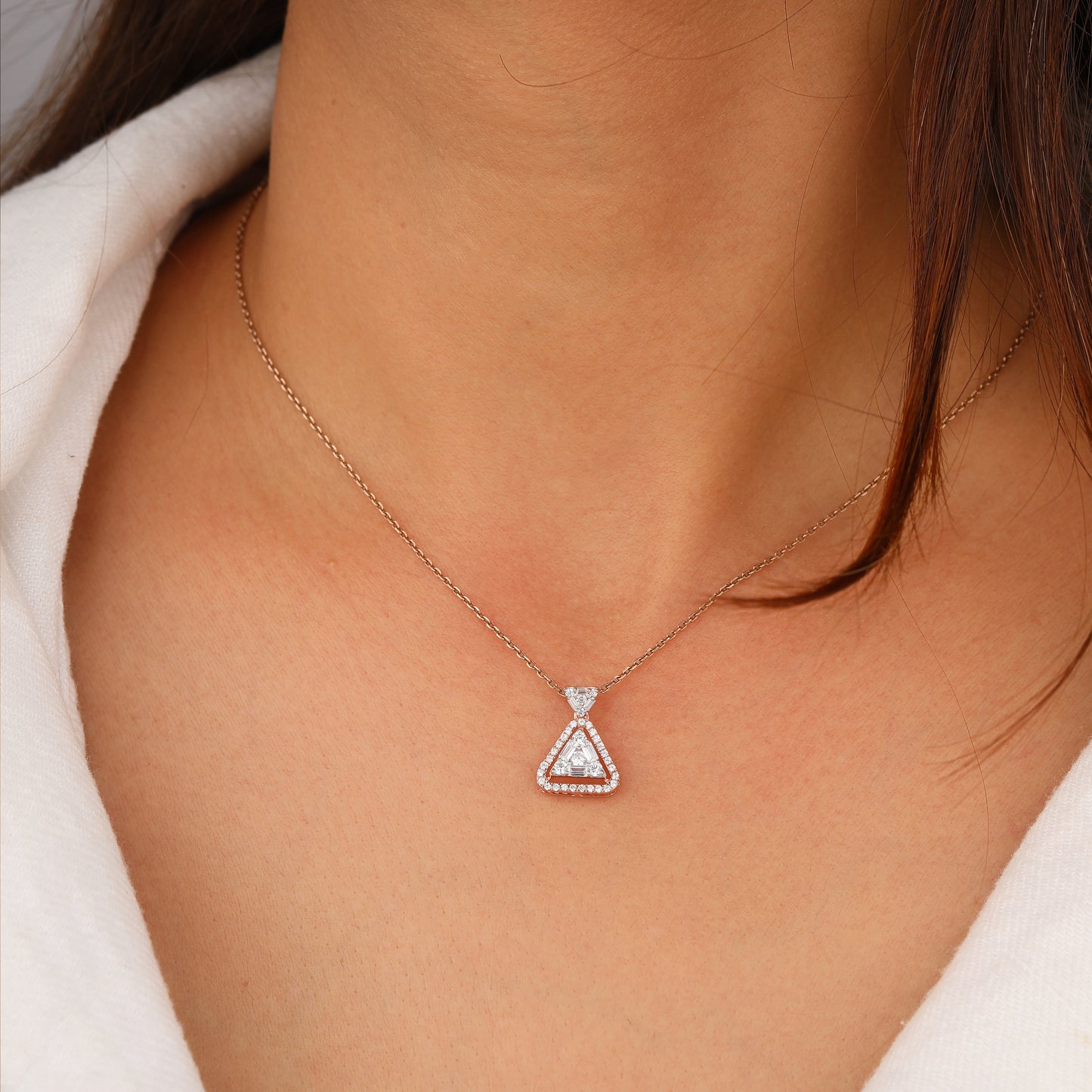 Silver Diamond Triangle Studded Pendant