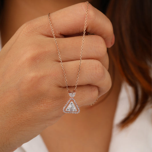 Silver Diamond Triangle Studded Pendant