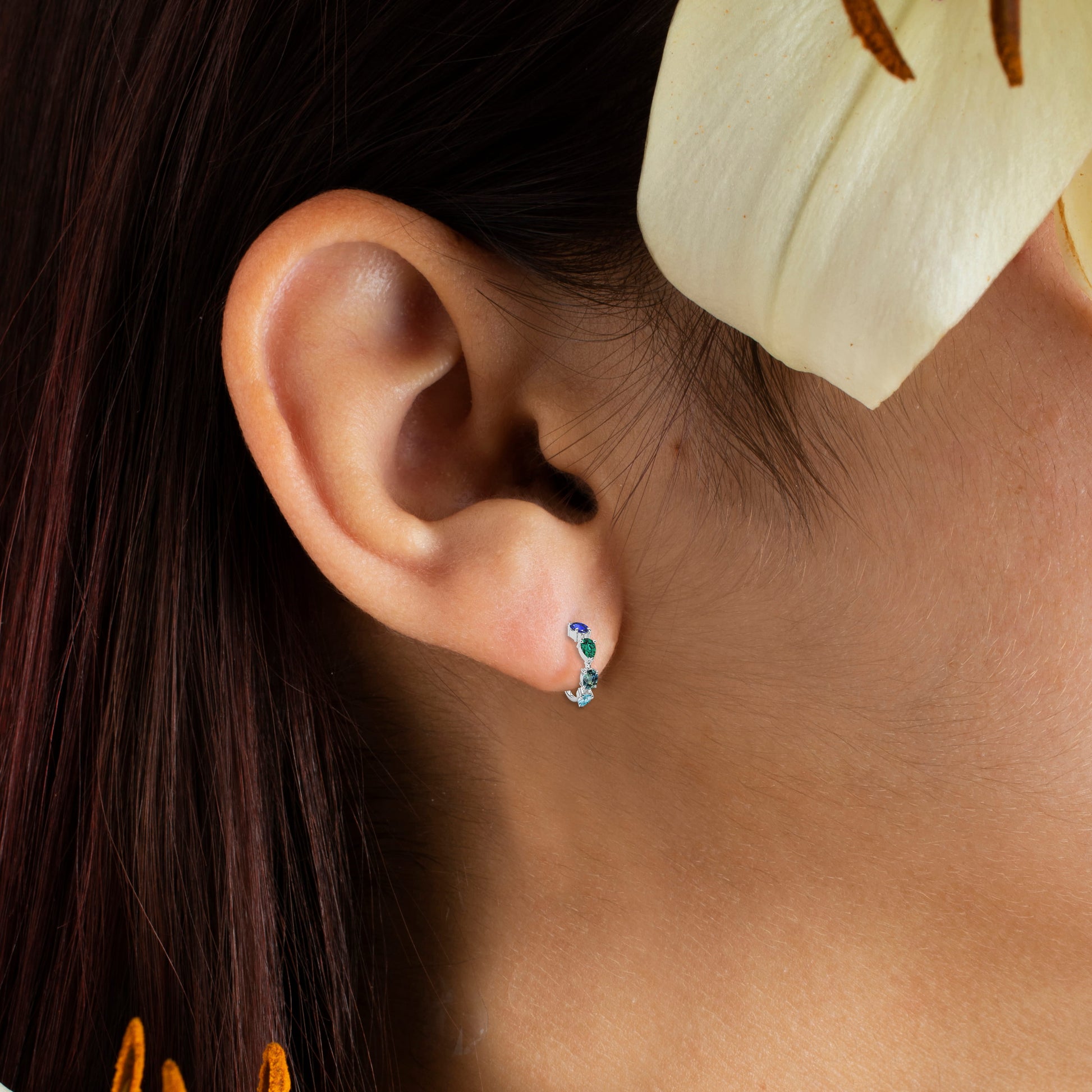 gold gemstone hoop earrings