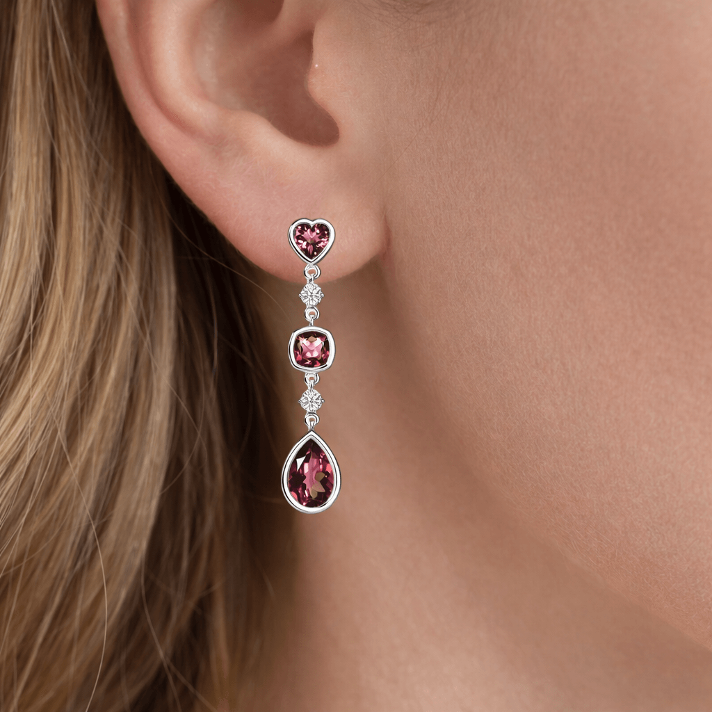 Sterling Silver Diamond Pink Earrings