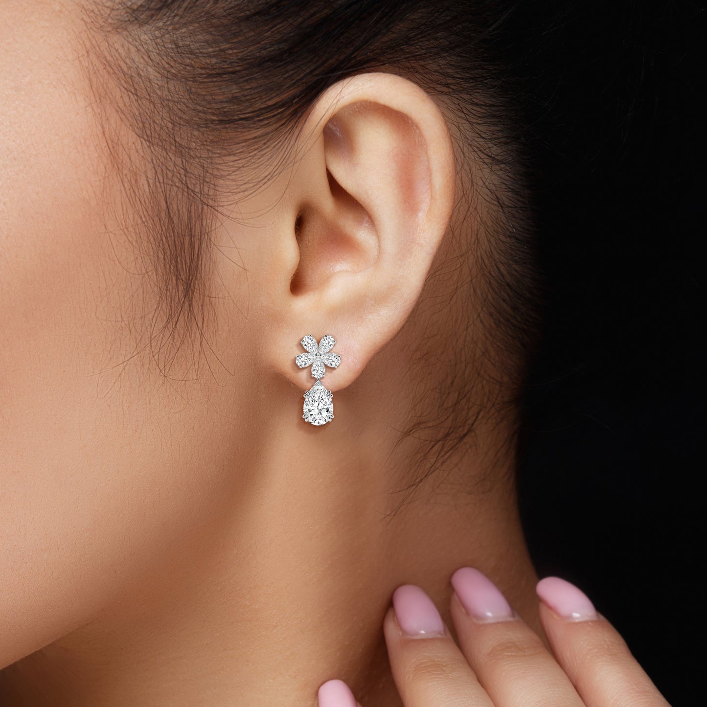 Flower Diamond Drop Earrings