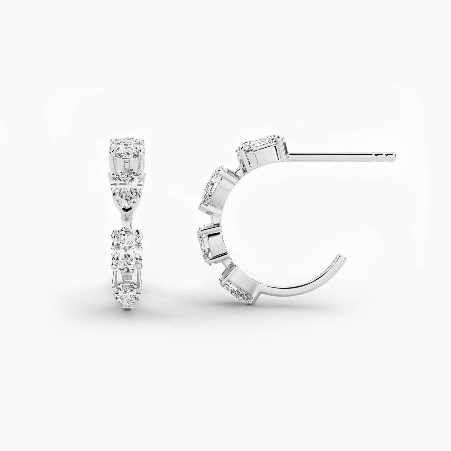 Silver Hoop Earrings with Mixed Shape Diamonds