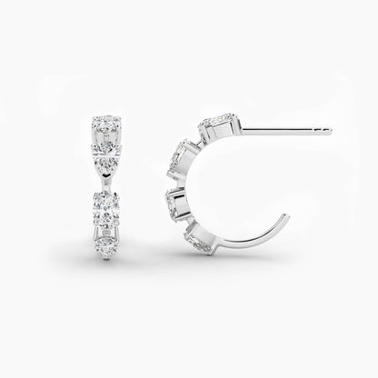 Silver Hoop Earrings with Mixed Shape Diamonds