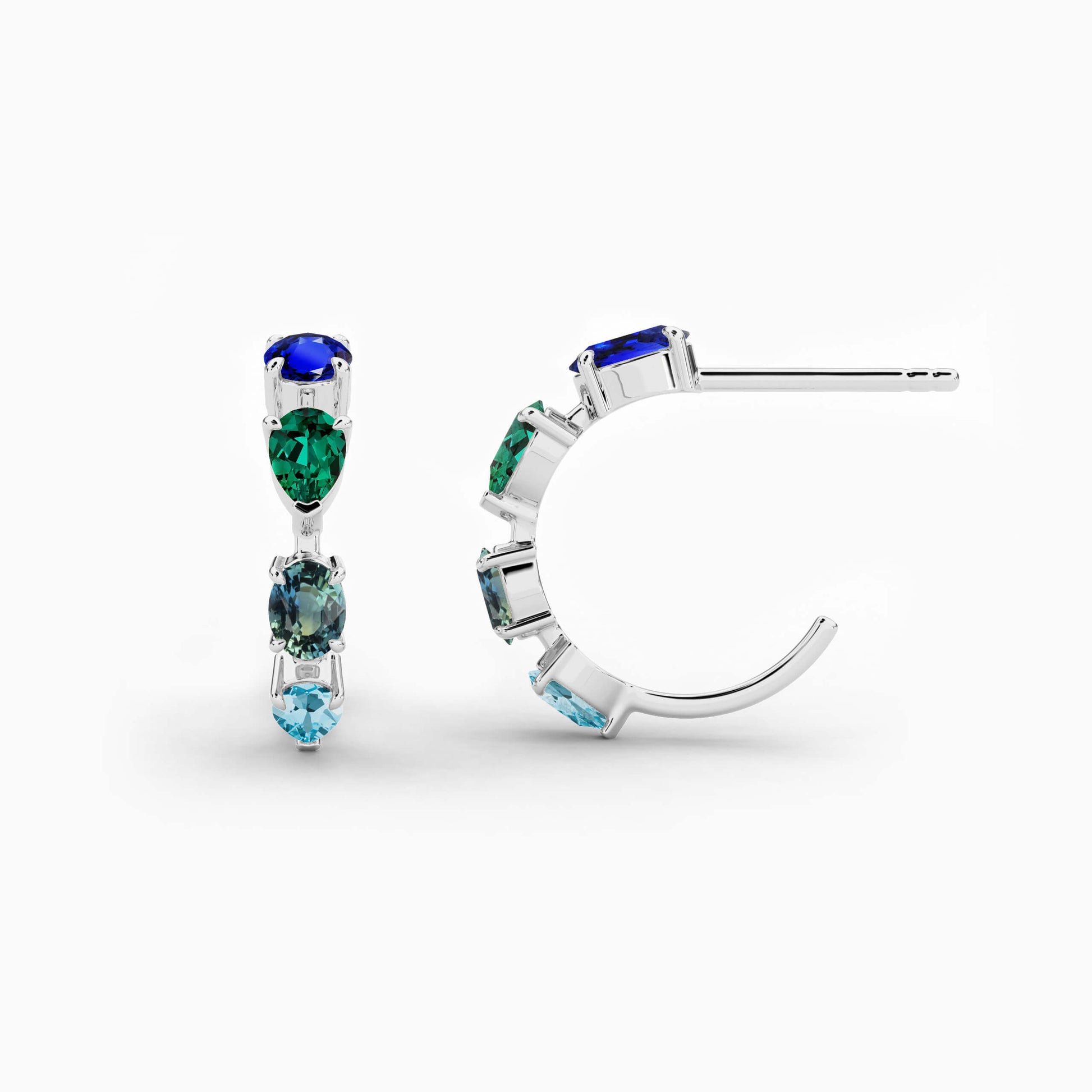 silver gemstone hoop earrings
